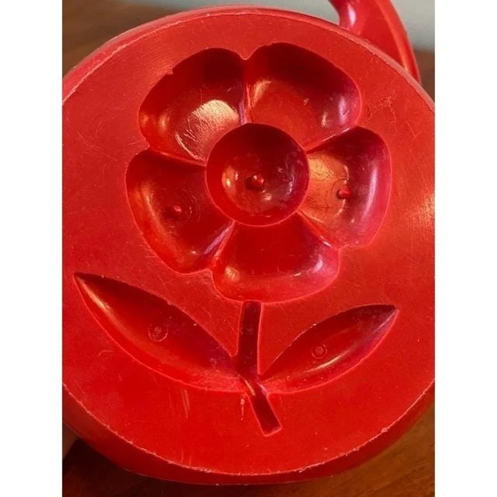 Vintage Watering Can Toy Mob Superjouet Red Plastic Made in France Frog Flower